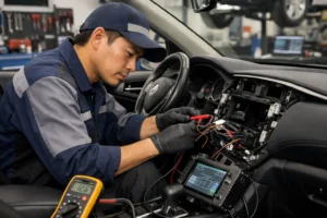 NaviSystems 246 technician working on a vehicle dashboard conversion